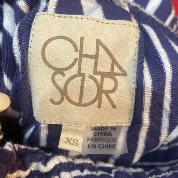 CHASER Navy White Striped Smocked Tiered Ruffle Mini Dress XS - Picture 5 of 6